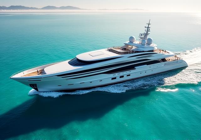 Crystal clear ocean water reflecting a high-tech eco-cruise ship