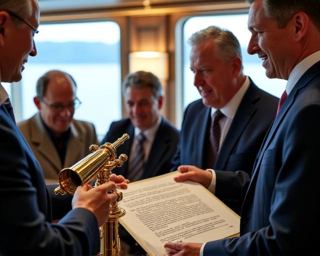 Onboard historical lecture with maps and artifacts