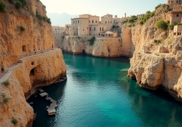 Hidden Mediterranean historical ports with stone architecture