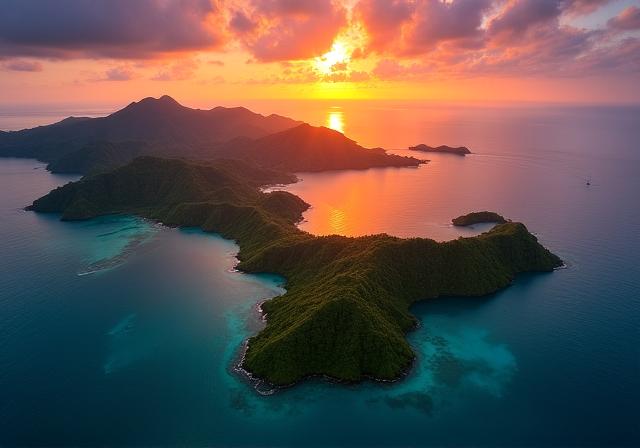 The Spice Islands archipelago at sunset