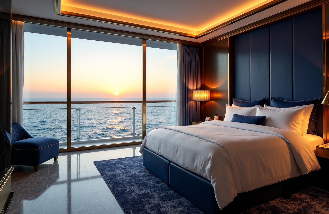 Luxury cruise ship suite with ocean view